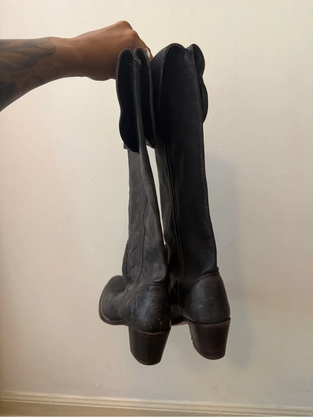Frye Black Fold-Over Over-the-Knee Leather Boots
